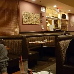 Comfortable booth seating inside Takhrai Thai restaurant in Poway